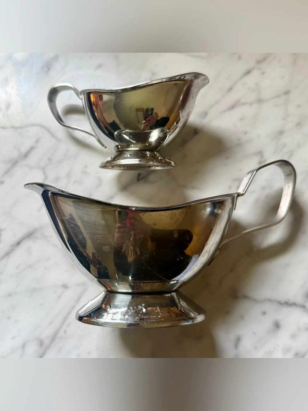 Polished Silver Metal Gravy Boat and creamer  - Set of 2